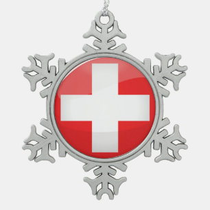 Adorno De Peltre Tipo Copo De Nieve Bandera suiza redonda brillante