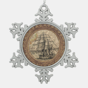 Adorno De Peltre Tipo Copo De Nieve Barco Antiguo y Mapa