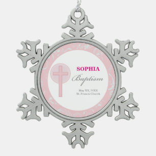 Adorno De Peltre Tipo Copo De Nieve Bautismo Chica de encaje rosado