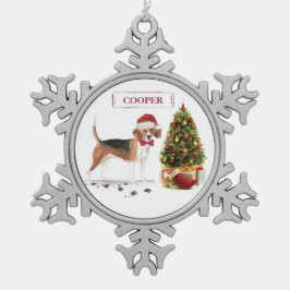 Adorno De Peltre Tipo Copo De Nieve Beagle graciosos Navidades perro con árbol