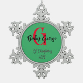 Adorno De Peltre Tipo Copo De Nieve Bebé 1 ornamento de árbol de Navidad monograma uni