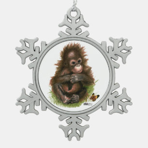 Adorno De Peltre Tipo Copo De Nieve Bebé orangután y mariposa
