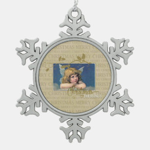 Adorno De Peltre Tipo Copo De Nieve Bendiciones de Navidad Ángel Vintage