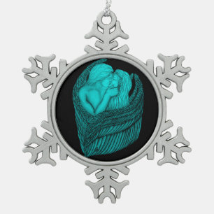 Adorno De Peltre Tipo Copo De Nieve Besada de ángeles , diseño negro y verde