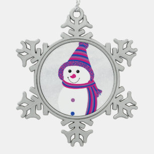 Adorno De Peltre Tipo Copo De Nieve Bi Pride Snowman Snowperson rosa azul púrpura
