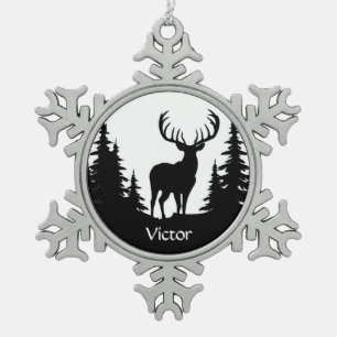 Adorno De Peltre Tipo Copo De Nieve Big Buck Entre Árboles Pinos Nombre Personalizado