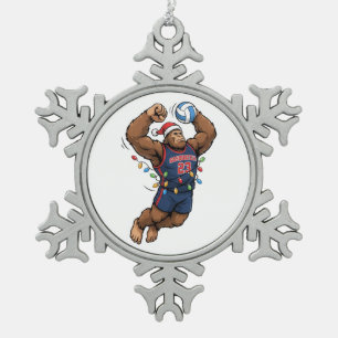 Adorno De Peltre Tipo Copo De Nieve Bigfoot Sasquatch Voleibol Navidad Deporte