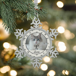 Adorno De Peltre Tipo Copo De Nieve Black and White Cat Photo Snowflake Ornament