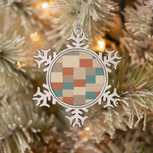 Adorno De Peltre Tipo Copo De Nieve Bloques geométricos modernos de color cian y beige