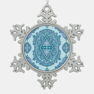 Adorno De Peltre Tipo Copo De Nieve Blue Diamond Mandala Ornate Turquoise & Lavender