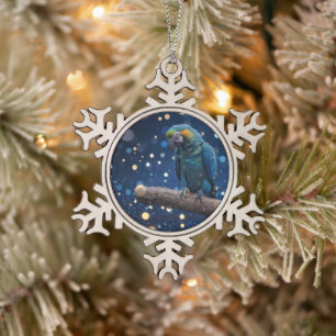 Adorno De Peltre Tipo Copo De Nieve Blue Majesty: La Macao Azul En La Bokeh Azul,