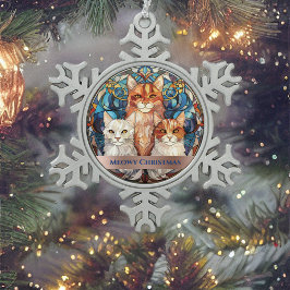 Adorno De Peltre Tipo Copo De Nieve Blue Sed Glass Look Meowy Navidades Gatos