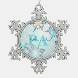 Adorno De Peltre Tipo Copo De Nieve Blue Snowflake Personalized Name PA