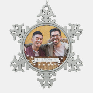 Adorno De Peltre Tipo Copo De Nieve Boda gay del recién casado de madera rústico de