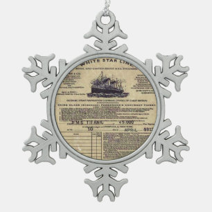 Adorno De Peltre Tipo Copo De Nieve Boleto RMS 1912 titánico
