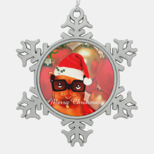 Adorno De Peltre Tipo Copo De Nieve Bonito bulldog santa con sombrero santa