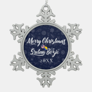 Adorno De Peltre Tipo Copo De Nieve Bosnioamericano con año personalizado bilingüe