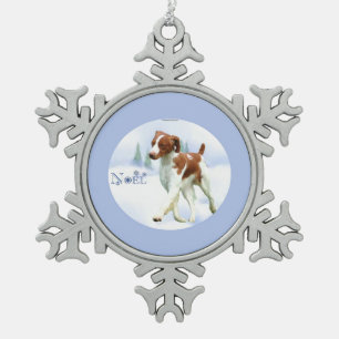 Adorno De Peltre Tipo Copo De Nieve Brittany Spaniel Noel