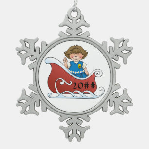 Adorno De Peltre Tipo Copo De Nieve Brunette del trineo del explorador de la margarita