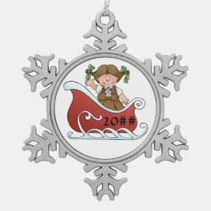 Adorno De Peltre Tipo Copo De Nieve Brunette del trineo del explorador del brownie