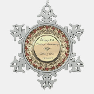 Adorno De Peltre Tipo Copo De Nieve Burgundy Floral Dorado 50 Aniversario de Bodas