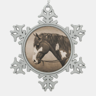 Adorno De Peltre Tipo Copo De Nieve Caballo de guerra de Pinto nativo americano en Sep