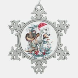 Adorno De Peltre Tipo Copo De Nieve Caballo de navidad en botas de vaquero de vaquero