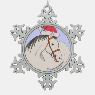 Adorno De Peltre Tipo Copo De Nieve Caballo Feliz Navidad