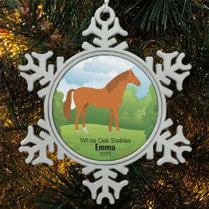 Adorno De Peltre Tipo Copo De Nieve Caballo Recuerdo con Nombre de Raza Personalizable