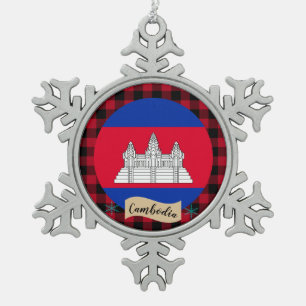 Adorno De Peltre Tipo Copo De Nieve Camboya Patriótica, mancha de búfalo, bandera camb