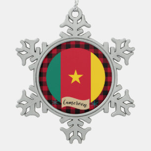 Adorno De Peltre Tipo Copo De Nieve Camerún patriótico, mancha de búfalo, bandera de C