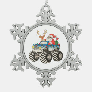 Adorno De Peltre Tipo Copo De Nieve Camión Monstruo Navidad Santa Reno Festivo