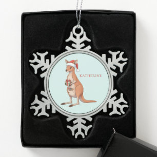 Adorno De Peltre Tipo Copo De Nieve Canguro Personalizado Con Sombrero De Santa Navida
