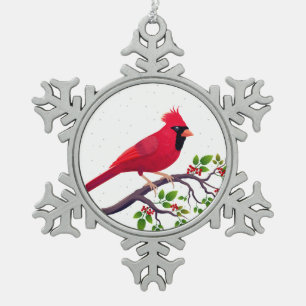 Adorno De Peltre Tipo Copo De Nieve Cardenal rojo navidad Bird