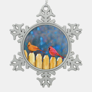 Adorno De Peltre Tipo Copo De Nieve Cardenales sobre la pintura de la cerca - Arte ori