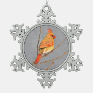 Adorno De Peltre Tipo Copo De Nieve Cardinal en rama Pintura - Arte de aves original