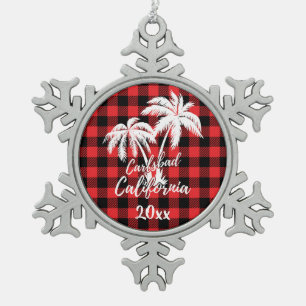 Adorno De Peltre Tipo Copo De Nieve Carlsbad California Beach Palm Tree Red Plaid