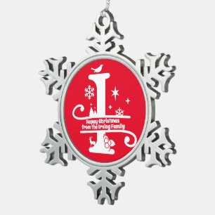 Adorno De Peltre Tipo Copo De Nieve Carta I Monograma Nombre inicial de familia Saludo