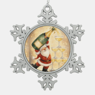 Adorno De Peltre Tipo Copo De Nieve Celebrando la Navidad con un adorable Papá Noel