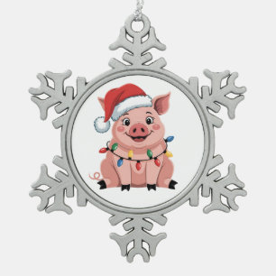 Adorno De Peltre Tipo Copo De Nieve Cerdo Navidad Sombrero Santa Navidad Fiesta Pigmas