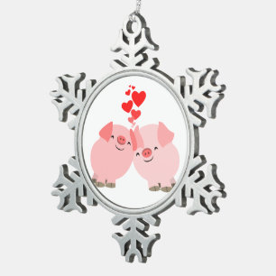 Adorno De Peltre Tipo Copo De Nieve Cerdos de dibujos animados lindos enamorados adorn