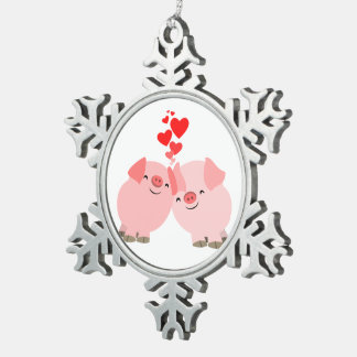 Adorno De Peltre Tipo Copo De Nieve Cerdos de dibujos animados lindos enamorados adorn