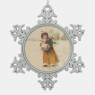 Adorno De Peltre Tipo Copo De Nieve Chica de invierno de Navidades antiguos niño