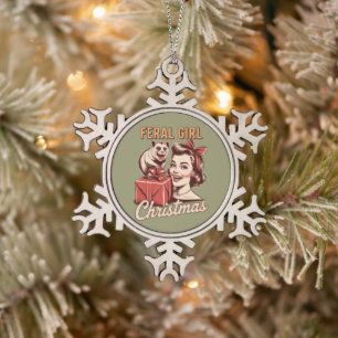 Adorno De Peltre Tipo Copo De Nieve Chica Feral Navidad Oposum Xmas Basura Retro