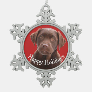 Adorno De Peltre Tipo Copo De Nieve Chocolate Lab Perro Mascota Cañón Feliz Festividad