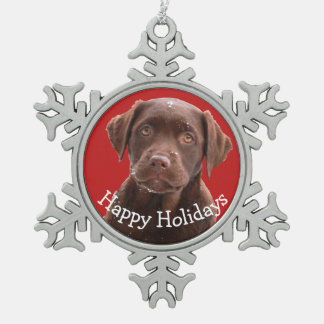 Adorno De Peltre Tipo Copo De Nieve Chocolate Lab Perro Mascota Cañón Feliz Festividad