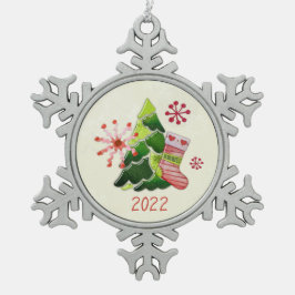 Adorno De Peltre Tipo Copo De Nieve Christmas Tree and Stocking Whimsey