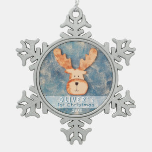 Adorno De Peltre Tipo Copo De Nieve Ciervo Adorable El Primer Navidad de Bebé