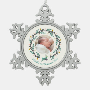 Adorno De Peltre Tipo Copo De Nieve Ciervo de Feliz Navidad Crema Teal Personalizado