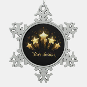 Adorno De Peltre Tipo Copo De Nieve Cinco estrellas de oro en negro
